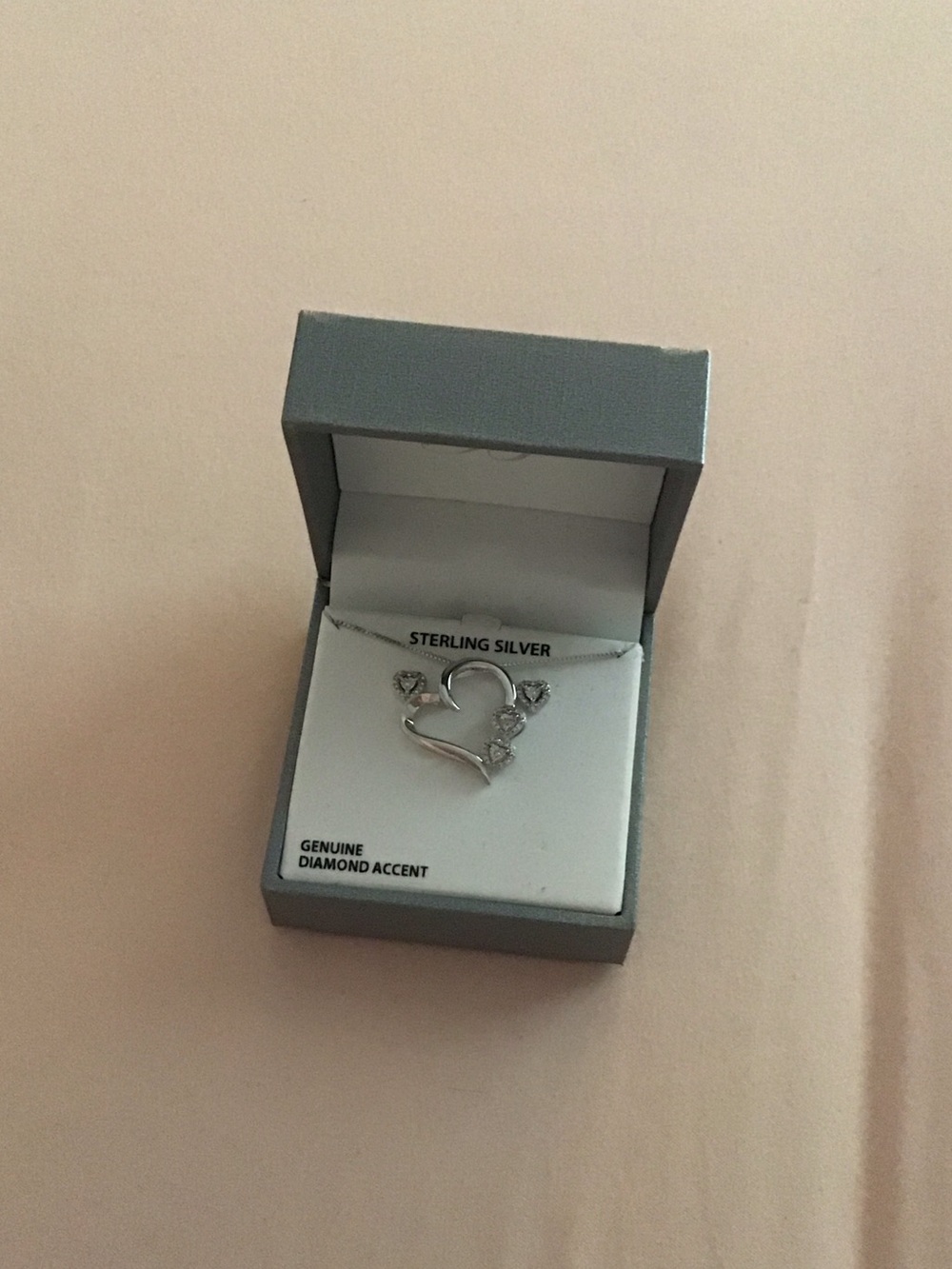 Sterling Silver Heart Necklace with Diamond Accent - Silver